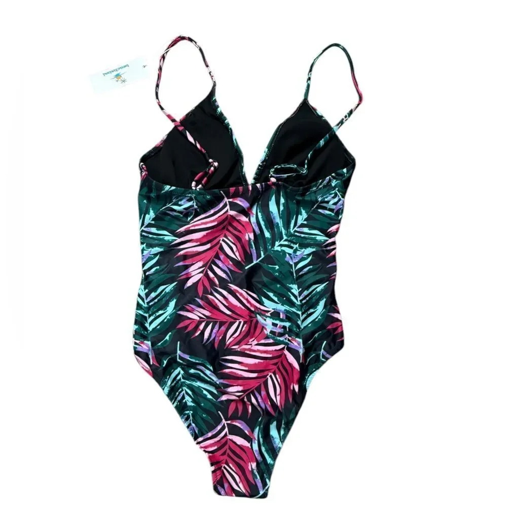 NWT Beachsissi Pink & Black Tropical One Piece Swim Suit